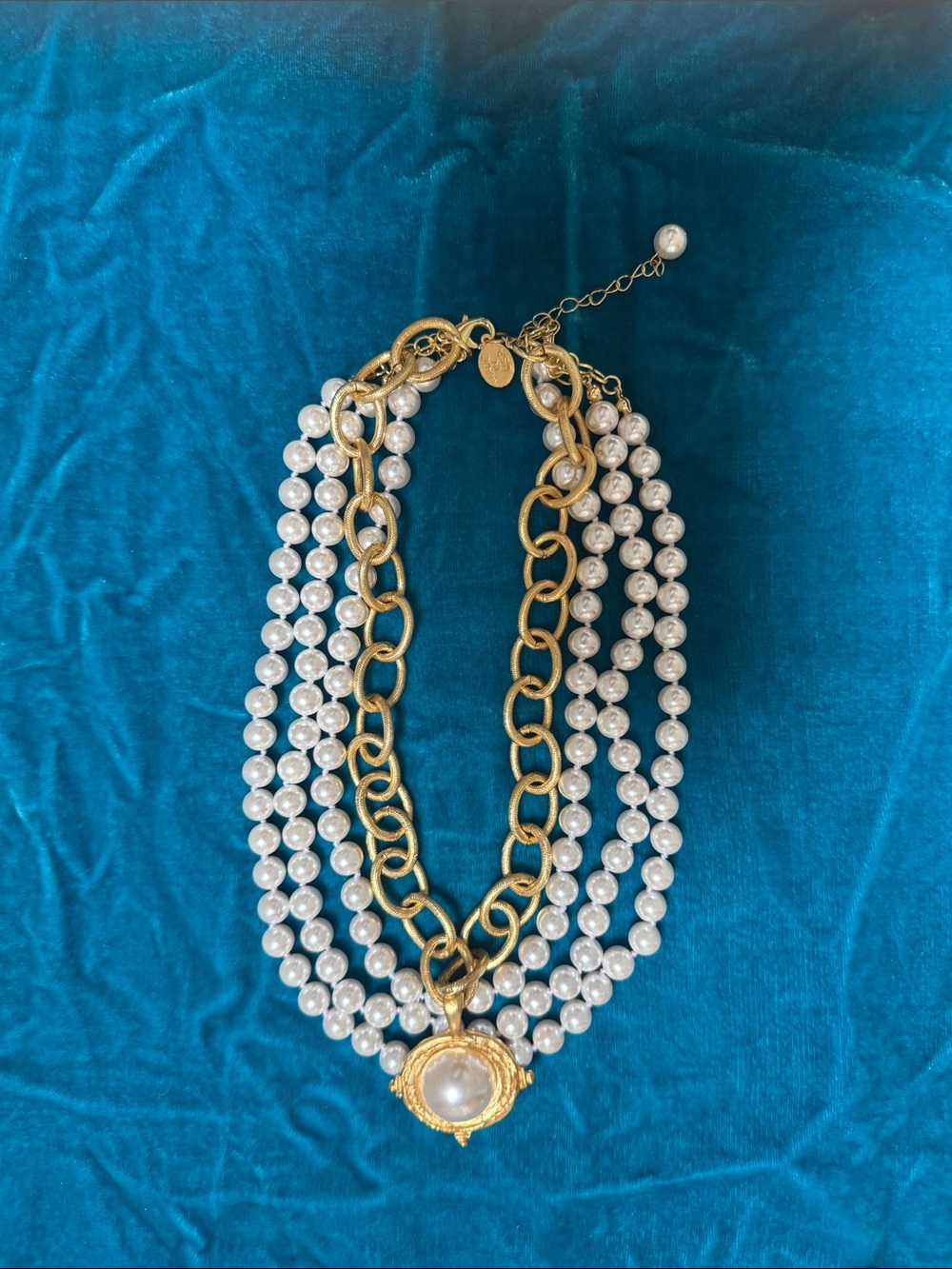 Gold-Tone Multi-Strand Pearl Necklace with Central Pearl Pendant